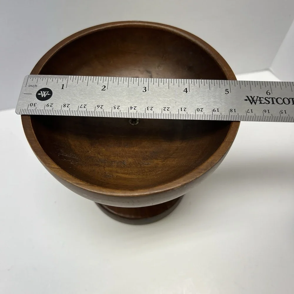 Vtg Handmade Turned Wood Pedestal Bowl Centerpiece Decor Felt Bottom 5.25x5